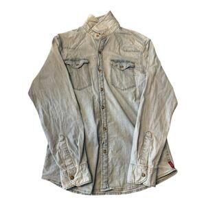 Wrangler Jean Shirt Pearl Snap Flap Pockets Cowboy Western Denim 90s Style Med